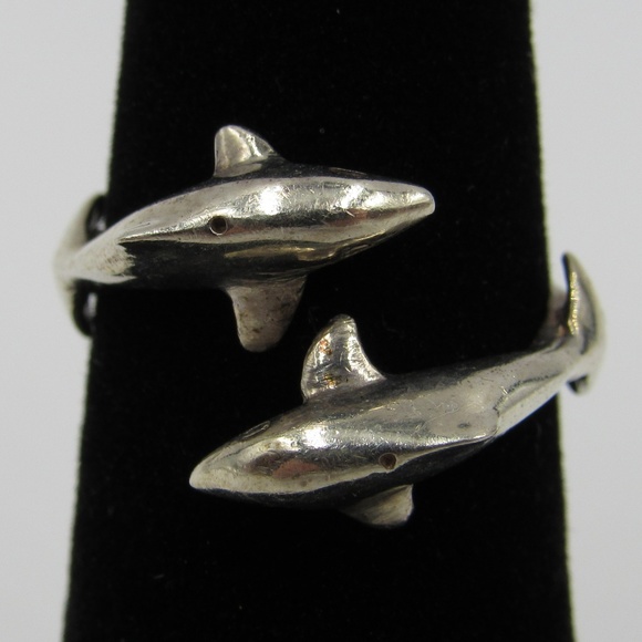 Dolphin Jumping Waves Sterling Silver Ring - .925 Silver Band, Sizes 5-12
